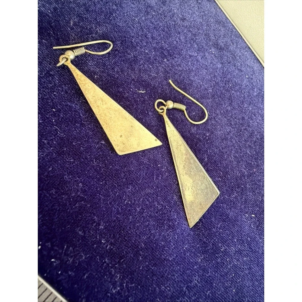 Vintage Silver Dangle Earrings With Black Enamel Alpaca